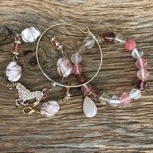 Horse stackable bracelet bangle druzy desert pink